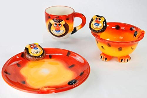 Vajilla infantil - juego desayuno niños de 3 piezas taza, tazon y plata REY LEON