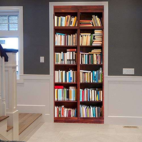 A.Monamour Türtapete Selbstklebend Türfolie Türposter 3D Bücher In Der Bibliothek Bücherregal Bücherregal Hintergrund Vinyl Folie Türdeko Tapete Wandbild Türaufkleber Türtattoo 90 x 200 cm