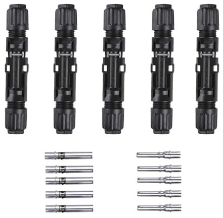 Solarstecker 5 Paar, 10mm² 8AWG Solar PV Stecker, 1500V IP68 Wasserdicht Männlich/Weiblich Solarpanel Stecker für Solaranlage, Vollverzinntes Kupferklemme Schwarz(10mm2)