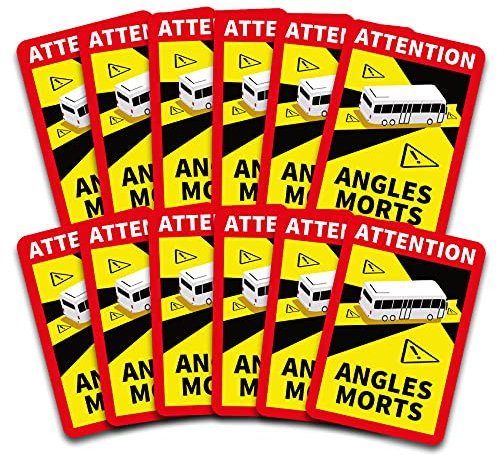 Attention Angles Morts Aufkleber je 25x17cm für Fahrzeuge Pflicht ab 3,5 t in Frankreich Warnung Toter Winkel Sticker selbstklebend uv beständig wetterfest R144 (Bus, 12 Stück)