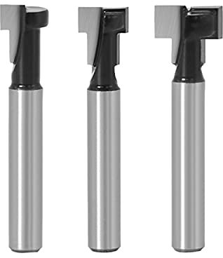 JZK 3 x T-slot cutter set 8mm shank steel handle T-slot cutter with a plastic box 1/2, 3/8 & 5/16 woodworking router bit for home use and DIY