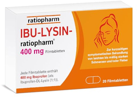 IBU-LYSIN-ratiopharm 400 mg Filmtabletten: Die schnelle Hilfe gegen Schmerzen. Schmerzmittel mit dem Wirkstoff Ibuprofen-Lysin, 20 Stück