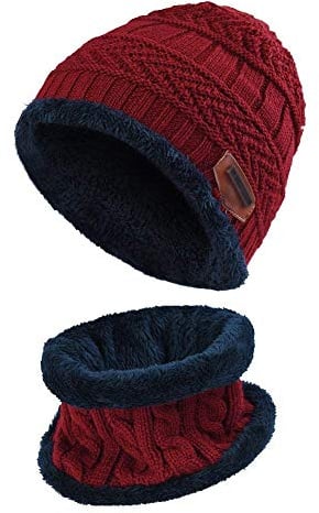 XYIYI Kinder Wintermütze und Schal Set, 2 Stück Warme Strickmütze Beanie Hut für 5-14 Jahre