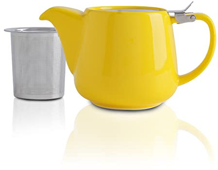 VIVILINEN Porcelain Teapot with SLS Lids and Removable Infuser, 550ml/18.6oz Ceramic Stump Teapot for Blooming & Loose Leaf Tea Yellow