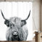 AMBZEK Duschvorhang, Kuh, 183 x 183 cm, Stier, Westernhochland-Kuh, Portrait, Rinder, Bauernhaus, Tiere, niedliche Skizze, milchgrau, weiß, Stoff, Badezimmerdekor-Set mit 12 Haken