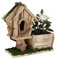 Relaxdays Holz Pflanzgefäß, mit Deko Vogelhaus, Rinde & Moos, eckiger Übertopf, Fensterbank, innen & außen, Natur/grün