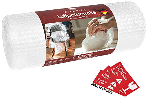 WEIDEBACH® Papier bulle 10m x 40cm, papier bulle déménagement (épaisseur 60µ / 2 couches), rouleau papier bulle, papier bulle rouleau, papier bulles, papier a bulle, film bulle déménagement