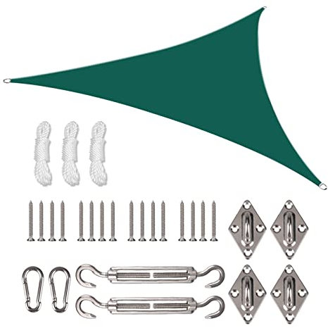 Sonnensegel inkl 24er Befestigung Kit,3x3x3m Wasserdichter Sonnenschutz Dreieck Sonnenschirm Außenüberdachung Garten Patio Pool Shades Segel Markise Camping Schatten (Grün)