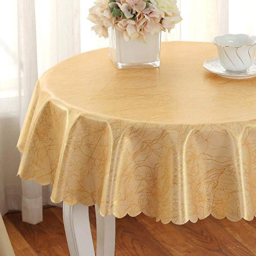 Qkoimpnrd Wachstuchtischdecke Wachstischdecke Dick Verschleißfest Wachstuch Tischdecke Abwaschbar Tischdecke Abwischbar Goldener Runder Durchmesser Von 240 cm