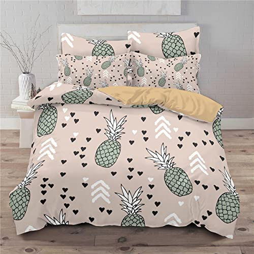 huitutu Ananas Bettbezug Set Tropisch Frucht Bettwäsche Set 135x200cm für Kinder Jungen Mädchen Frische Ananas Betten Set Ultra weich +1 Kissenbezüge 80 x 80 cm
