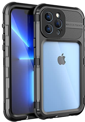 WIFORT Metal Case for iPhone 13 Pro Max, IP68 Waterproof Heavy Duty Military Phone Case, Shockproof Full Body Tough Protective Case Built in Screen Protector, Aluminum Underwater Cover, 6.7” Black