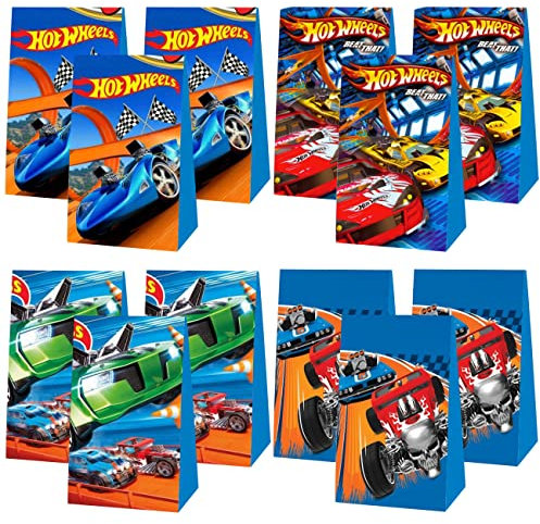 BSNRDX Racing Car Candy Bag, Race Car Party Bags, Hot W-Heels Party Bags, Gift Bags Set with H-ot W-Heels Candy Pack for Birthday Party Accessories Racing Party for Girls Boys Children (12 Pieces)