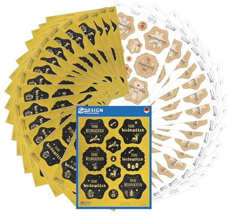 AVERY Zweckform Set Aufkleber Weihnachten 204 Stück (Weihnachtssticker Frohe Weihnachten, Weihnachtsgrüße, selbstklebend, Deko Weihnachten, Geschenke, Karten, Tüten, Basteln) Art. 51050