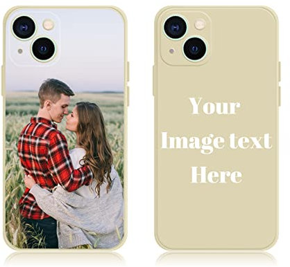 AnNengJing Custom Soft Liquid Silicone Cases Full-Body Protective Personalized Photo Name Text Logo Phone Cover for iPhone 14 Beige