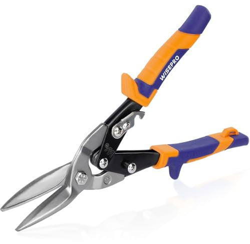 WISEPRO 12'' Heavy Duty Aviation Snips, Lead Snips Straight Cut,Compound Metal Cutter for Cutting Sheet Metal, Aluminum, Sheet UPVC, Wire Mesh,Copper, and Plastic