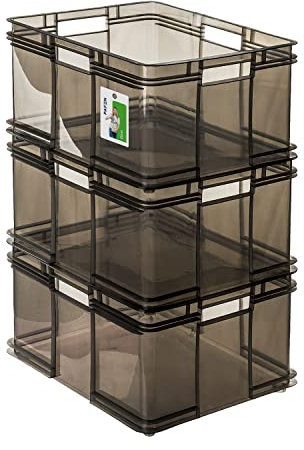PAFEN 3x Euro Stapelbox 54l - 52,5 x 43 x 28,5 cm – Aufbewahrungsbehälter Euro-box Transparent Stapelkasten Transport Eurobehälter aus PP, Schwarz