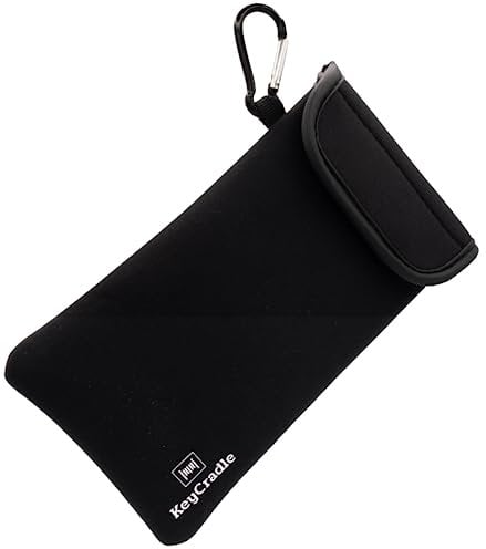KeyCradle Phone Sock - Neoprene Mobile Phone Pouch Protects Phones up to 7 Inches - Includes x2 Carabinas, Neck Lanyard, and Wrist Strap - Black
