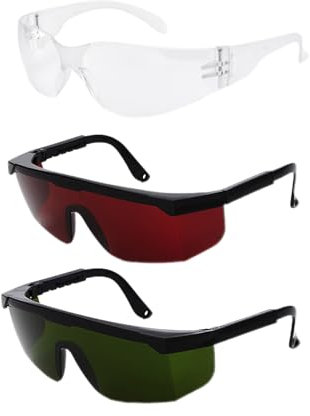 Gafas De Seguridad,3pcs Gafas Uv,Gafas De Protección Láser,Gafas De Bronceado De Seguridad,protección UV 400,Antivaho y Resistente a arañazos y químicos,Gafas de Seguridad(Negro+rojo+transparente)