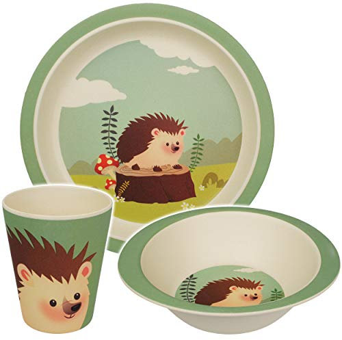 alles-meine.de GmbH 3 TLG. Set - Kunststoff - Geschirrset - Igel & Pilz/Waldtiere - BPA frei - Kunststoffgeschirr - Trinktasse + Teller + Müslischale - Spülmaschinenfest - Kind..