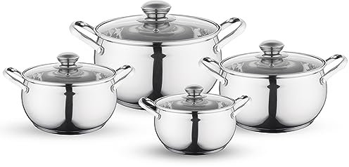 FLORINA Kochtopf Set MARON I 8-teiliges Topfset aus hochwertigem Edelstahl I Kochtöpfe mit Glasdeckel und Messbecher I Spülmaschinengeeignet I Ideal für Induktionsherd, Gasherd, Elektroherd