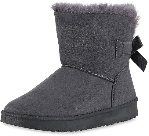 VAN HILL Damen Stiefeletten Schlupfstiefel Warm Gefütterte Stiefel Schuhe 611518 Grau 38