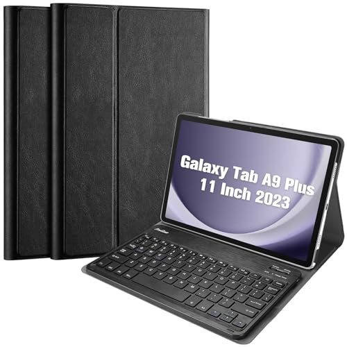 ProCase Keyboard Case for Galaxy Tab A9 Plus 11 Inch 2023 SM-X210/X215/X216/X218, PU Leather Case with Magnetic Detachable Wireless Keyboard for Galaxy Tablet A9+ 11- Black