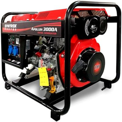 Syntrox Stromerzeuger, Notstromaggregat, Aposan, 220 Volt, 2,8 kW, Dieselgenerator, Elektrostart, Camping, Diesel Notstromgenerator, Umweltfreundlich, Powerstation, Leichte Reinigung