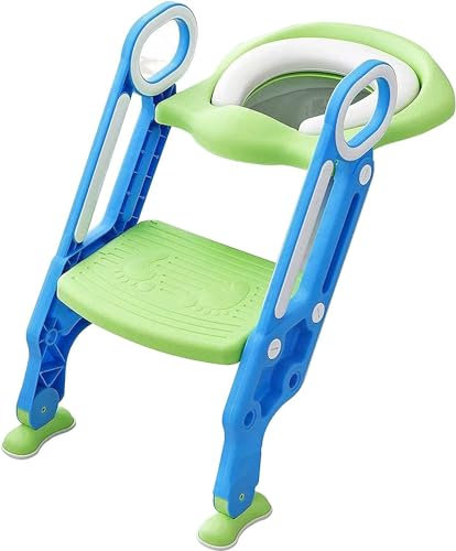 Karan King® Toddler Toilet Training Set Kids Toilet Ladder Seat Flexible Length Step-Stool for Boys and Girls Bathroom Aid Toddler Training Seats Portable Design (Green)