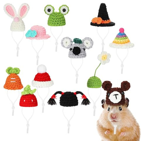 WOTEG -Meerschweinchen-Mütze,12 süße kleine Hüte mit verstellbarem Riemen | -Partyhüte für Hamster, buntes Kostümzubehör, Meerschweinchen-Kostüme für Igel, Chinchilla