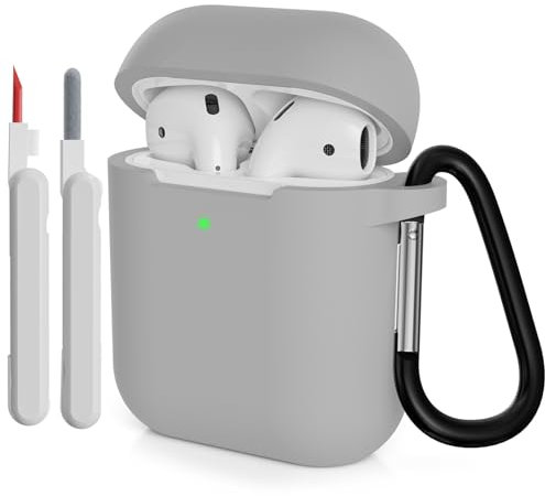 KOKOKA Funda de Silicona Compatible Con AirPods 2 2019 Con Kit de Limpiador, Anti-rasguños, Anti-Polvo, Funda Premium Silicona para AirPods 2.ª Generación Con Mosquetón, Gris