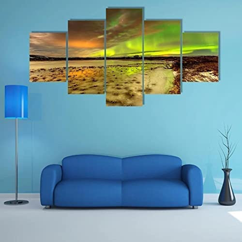 Bilder 5 Teilig Leinwandbilder Farbige Naturlandschaft Der Nordlichter Leinwanddrucke 5 Stück Wandkunst Leinwand Bilder Wohnzimmer Wohnkultur Wanddekoration Ungerahmt 150 X 80 Cm -6B4F-C9X8-1N9L+P4V2-