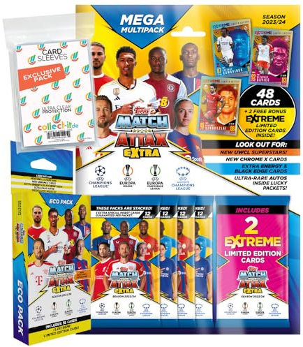 Bundle mit Match Attax Champions League 2023/24 EXTRA - Trading Cards - 1 Blister + 1 Multipack + Exklusive Collect-it Hüllen