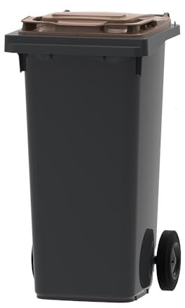 ESE France Conteneur Poubelle à déchets 2 roues - 120L - Robuste et Économique - 100% Recyclé - Gris avec Couvercle Marron - Fabriqué en France
