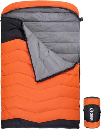 QEZER Daunenschlafsack für 2 Personen, Leichter und Warmer Daunen Doppel Schlafsack 3 Jahreszeiten für Camping, Rucksackreisen und Wandern Outdoor