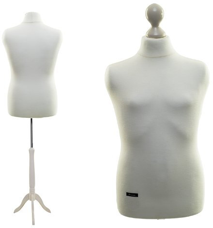 LUCCESI | Schneiderpuppe Damen/Herren S - XL | Größe L (Large/50-52) | Männlich (Male ♂) | Wechselbezug Creme-Weiss | Standfuss Weiss | männliche Schaufensterpuppe