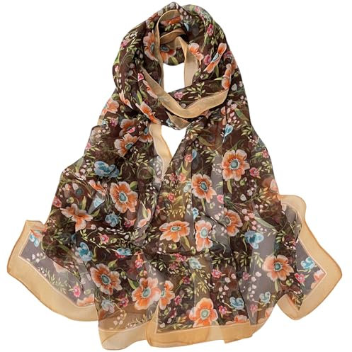 FAIRYGATE Damen Musselin Tuch Frauen Weicher XL Schal 63 x 20 Inch, Brown, Geblümt, Baumwolle, Winter Stole Decke, Schal für Damen, Frauen, B7012