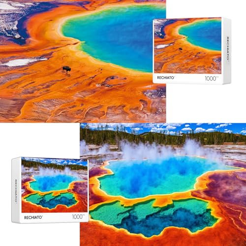 Puzzles für Erwachsene, 2 Pack 1000 Teile, Yellowstone Naturlandschaft Berg Szene Reise Herausfordernde Puzzles für Erwachsene ab 1000 Teile (Yellowstone National Park)