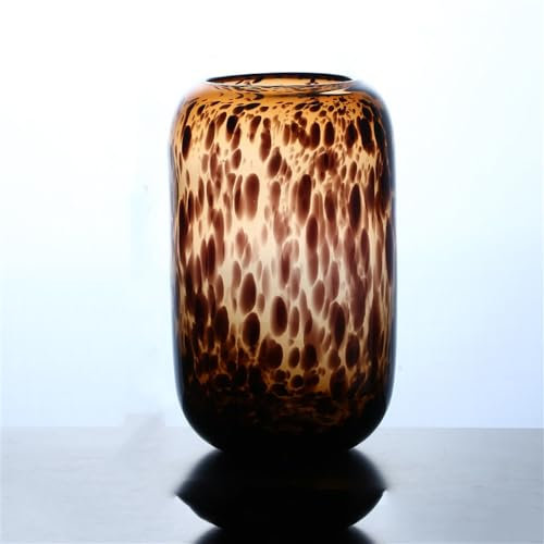 Vase en verre imprimé léopard ambré vintage : ajoutez une touche d'élégance rétro à votre espace avec cette pièce de décoration exquise, fabriquée à la main avec soin (B)