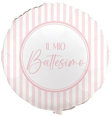 Pallone IL MIO BATTESIMO rosa - palloncino in foil Mylar gonfiabile ad aria o elio Ø46cm- fornito sgonfio