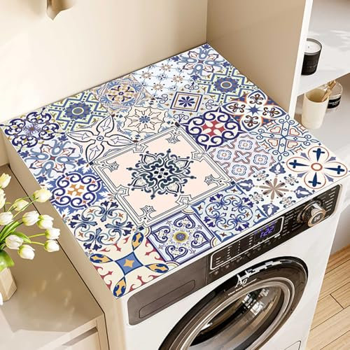 Odot Cubierta para Lavadora, 3D Bohemia Protector Superior Lavadora y Secadora, Alfombra para Lavadora Antideslizante para Lavadora Microondas Refrigerador (40x50cm,Azul)