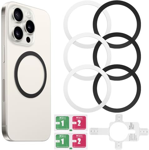 6 Pcs Universal Mag Safe Metal Ring Adapter - Magnetic Ring with 3 Film Tools, Compatible with All Phone Cases, Durable Metal Sticker for Mag Safe Accessories (Solid Color)