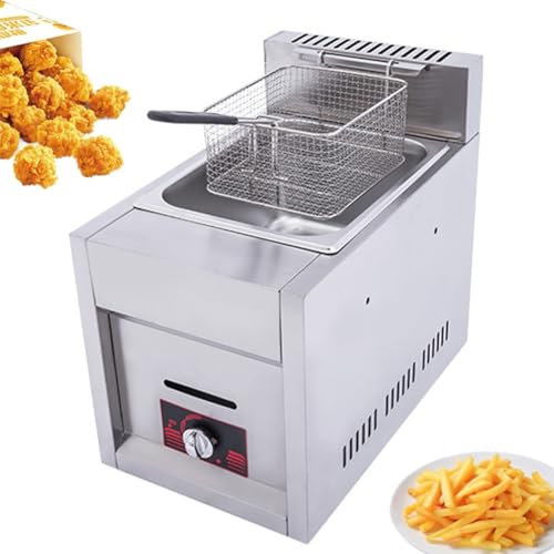 Mavdecll Friggitrice da Banco in Acciaio Inossidabile, Friggitrice da Cucina Professionale Commerciale da 6 Litri con Controllo della Temperatura, Friggitrice Professionale a GPL, per Ristorante