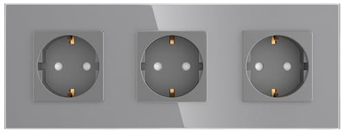 PULSAR Steckdose Grau 3 Fach Unterputz mit Glas Rahmen Schuko-Steckdose 250V/16A 3er Wandsteckdose