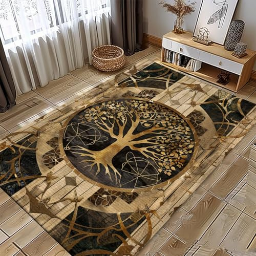 Generisch Tepich Moderne Wohnzimmer Baum des Lebens Schlafzimmer Teppich Keltischer Knoten Der Wikinger Flur Outdoor Teppich rutschfest Waschbarer Bettvorleger Moderne Küche Carpet 120X180Cm