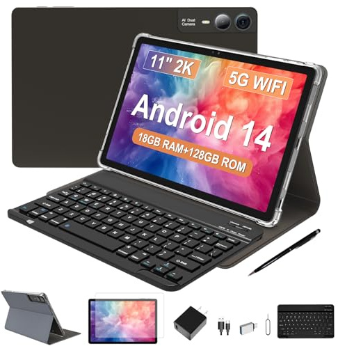 FESABOLE F11 2024 Tablet Android 14 da 11 pollici, 18 GB RAM, 128 GB ROM, 1 TB Espansione, 2K, WiFi 5G/2.4G, Fotocamera 13MP+5MP+5MP, BT 5.0, GPS, 9000 mAh, Altoparlanti Grigio