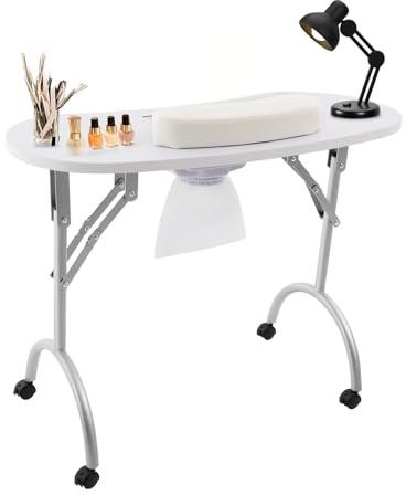 Table de manucure avec aspiration, table de manucure pliante, table de manucure pliante, table de manucure portable avec roues (blanc)