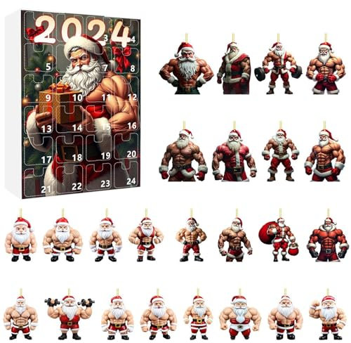 Muscle Santa Adventskalender 2024, Adventskalender für Kinder, Niedlicher Muscle Santa Adventskalender 2024, Einzigartiger Adventskalender, 24 Tage Weihnachts-Countdown-Kalender 2024 (26 x 18 cm)
