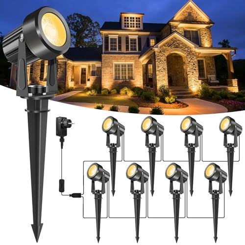 NATPOW Foco LED Exterior, Spot Iluminación Exterior jardín LED 3000LM IP65 Impermeable Ajustable 270°, Ideal para Fachada/Entrada/Césped/Patios(8 Unidad)