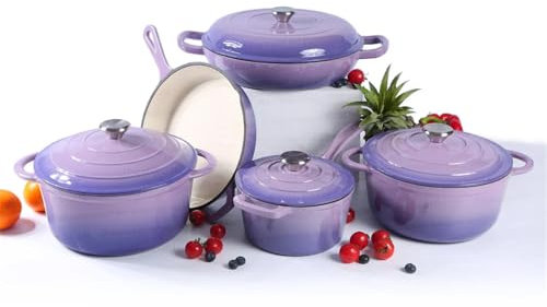 HJZSZX Enamel Cast Iron Cookware Cooking Pot Casserole Set,Purple,11 pc