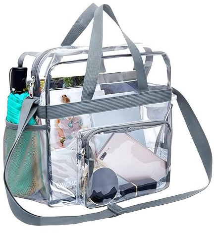 WANDGU Transparente Tasche mit Reißverschlusstaschen: Durchsichtige Tasche, Bib Tasche Durchsichtig Stadion Zugelassen, Durchsichtiger Rucksack für Bibliothek, Stadion, Flughafen, Strand